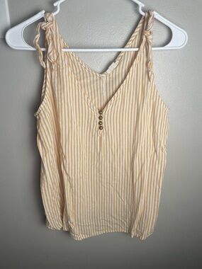 a.n.a Yellow and White Striped Tie-Shoulder V-Neck Cami